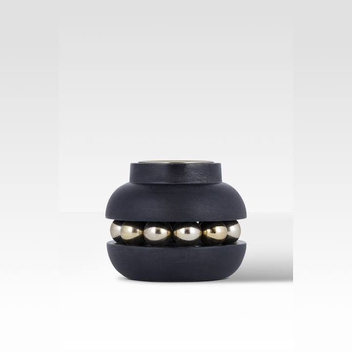 Elegant Black Candle Holder with Wooden Base and Golden Bead Chain – Stylish Home Decor Accent for Cozy Ambiance 1