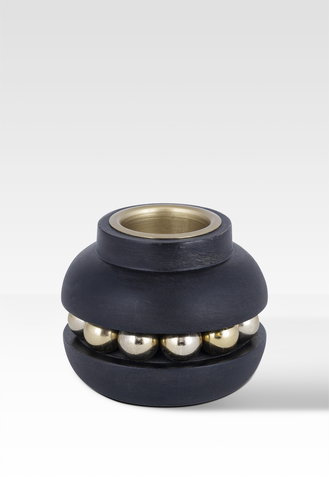 Elegant Black Candle Holder with Wooden Base and Golden Bead Chain – Stylish Home Decor Accent for Cozy Ambiance 2
