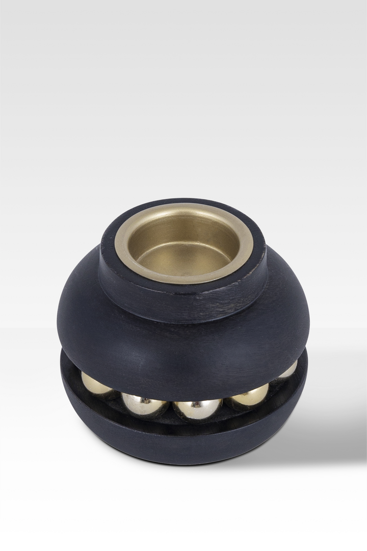 Elegant Black Candle Holder with Wooden Base and Golden Bead Chain – Stylish Home Decor Accent for Cozy Ambiance 3