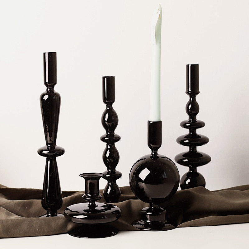 Elegant Black Glass Candle Holders for Taper Candles - Sophisticated Home Decor and Unique Candle Stick Holders 1