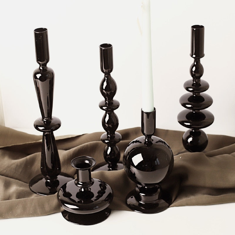 Elegant Black Glass Candle Holders for Taper Candles - Sophisticated Home Decor and Unique Candle Stick Holders 6