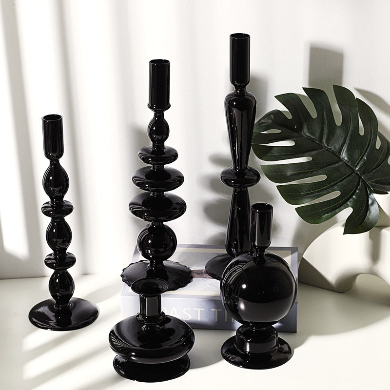 Elegant Black Glass Candle Holders for Taper Candles - Sophisticated Home Decor and Unique Candle Stick Holders 8