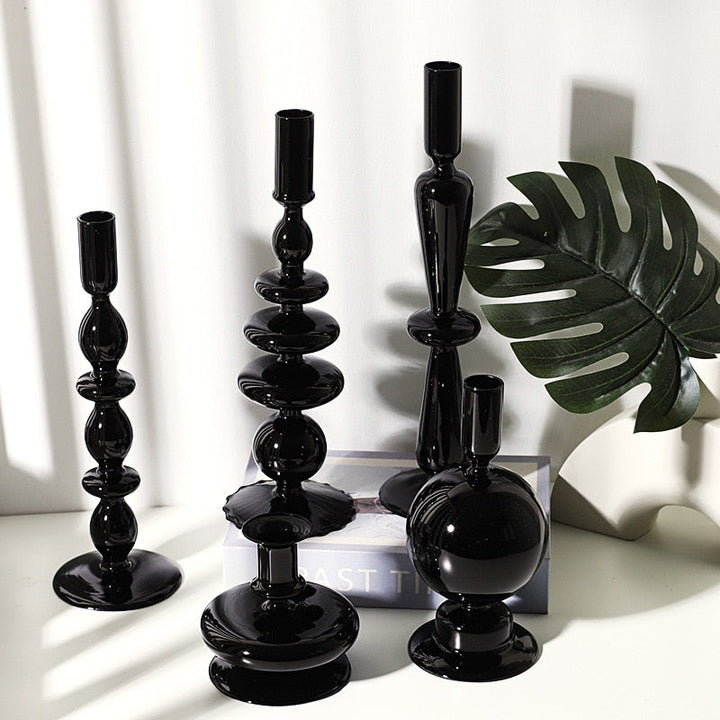 Elegant Black Glass Candle Holders for Taper Candles - Sophisticated Home Decor and Unique Candle Stick Holders 8