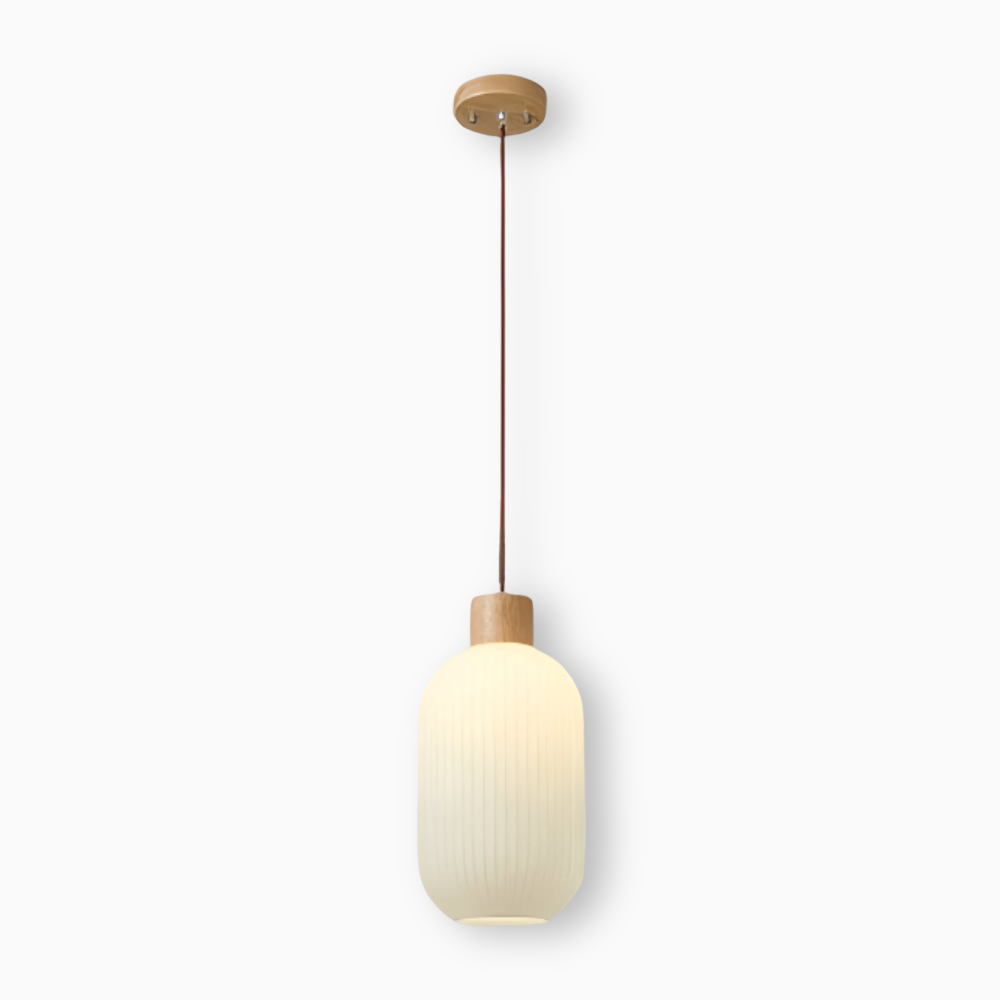 Elegant Japandi Style Glass Pendant Light with Ribbed Shade – Modern Hanging Lamp for Kitchen and Dining 0