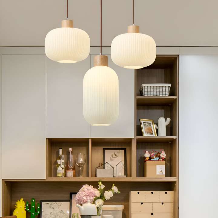 Elegant Japandi Style Glass Pendant Light with Ribbed Shade – Modern Hanging Lamp for Kitchen and Dining 3