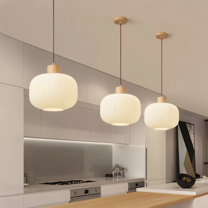 Elegant Japandi Style Glass Pendant Light with Ribbed Shade – Modern Hanging Lamp for Kitchen and Dining 4