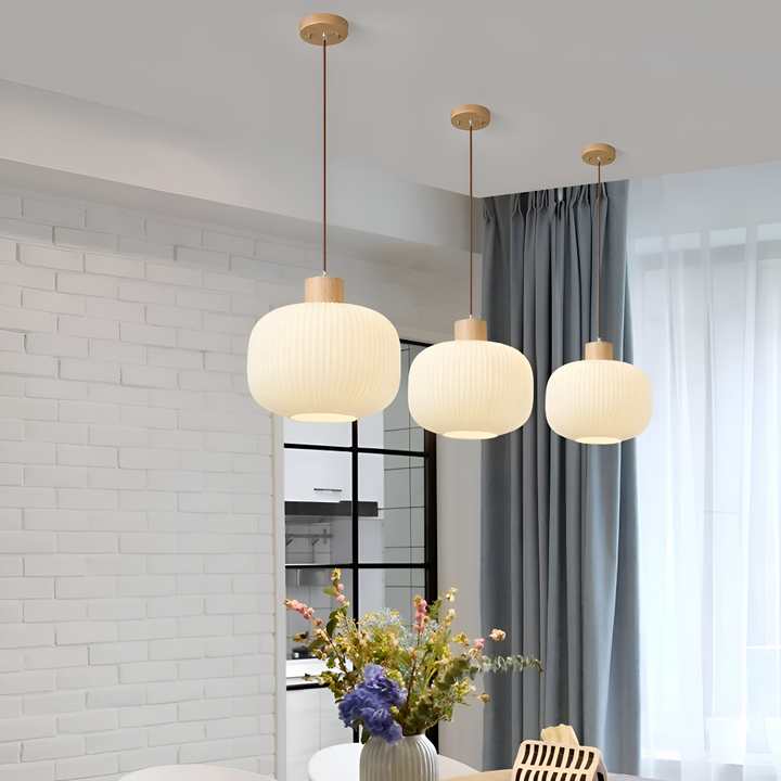 Elegant Japandi Style Glass Pendant Light with Ribbed Shade – Modern Hanging Lamp for Kitchen and Dining 5