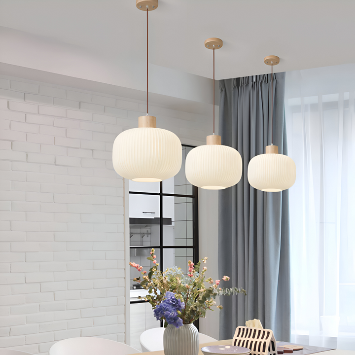 Elegant Japandi Style Glass Pendant Light with Ribbed Shade – Modern Hanging Lamp for Kitchen and Dining 6