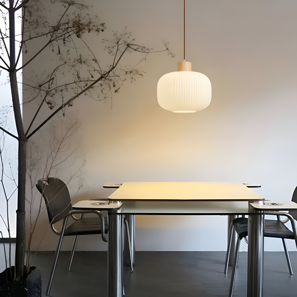 Elegant Japandi Style Glass Pendant Light with Ribbed Shade – Modern Hanging Lamp for Kitchen and Dining 7