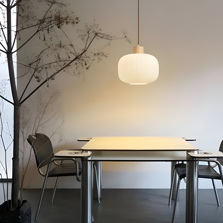Elegant Japandi Style Glass Pendant Light with Ribbed Shade – Modern Hanging Lamp for Kitchen and Dining 7