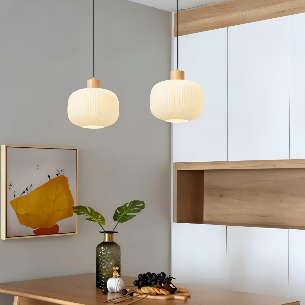 Elegant Japandi Style Glass Pendant Light with Ribbed Shade – Modern Hanging Lamp for Kitchen and Dining 8
