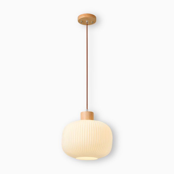 Elegant Japandi Style Glass Pendant Light with Ribbed Shade – Modern Hanging Lamp for Kitchen and Dining 9