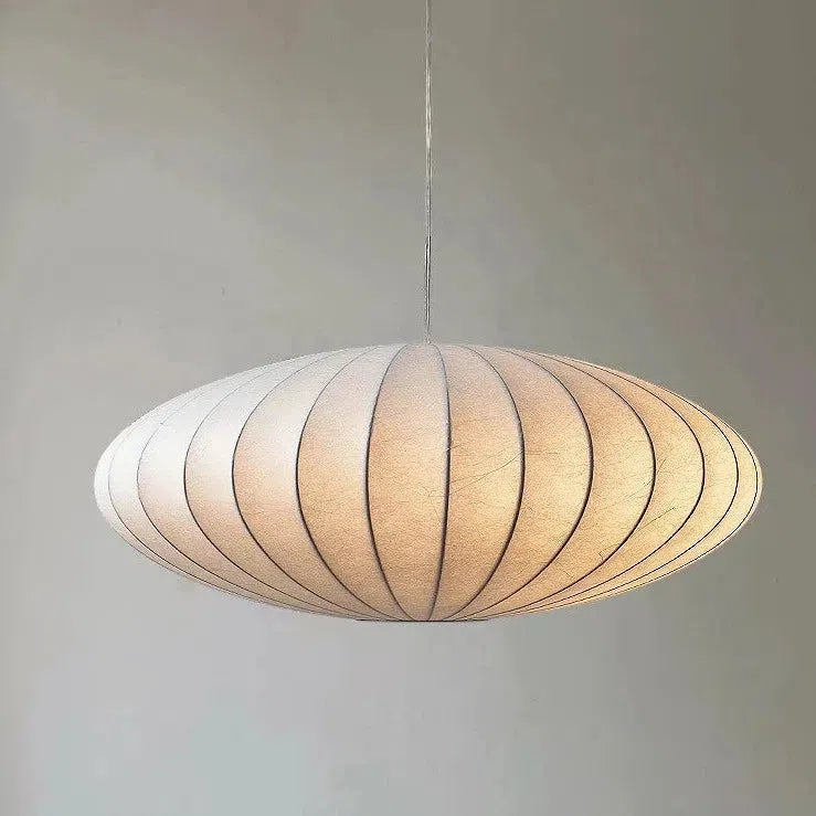 Elegant Japanese Silk Pendant Light, Dimmable Hardwired Fixture with Adjustable Height, White Silk Shade, Ideal for Dining Room or Bedroom 1