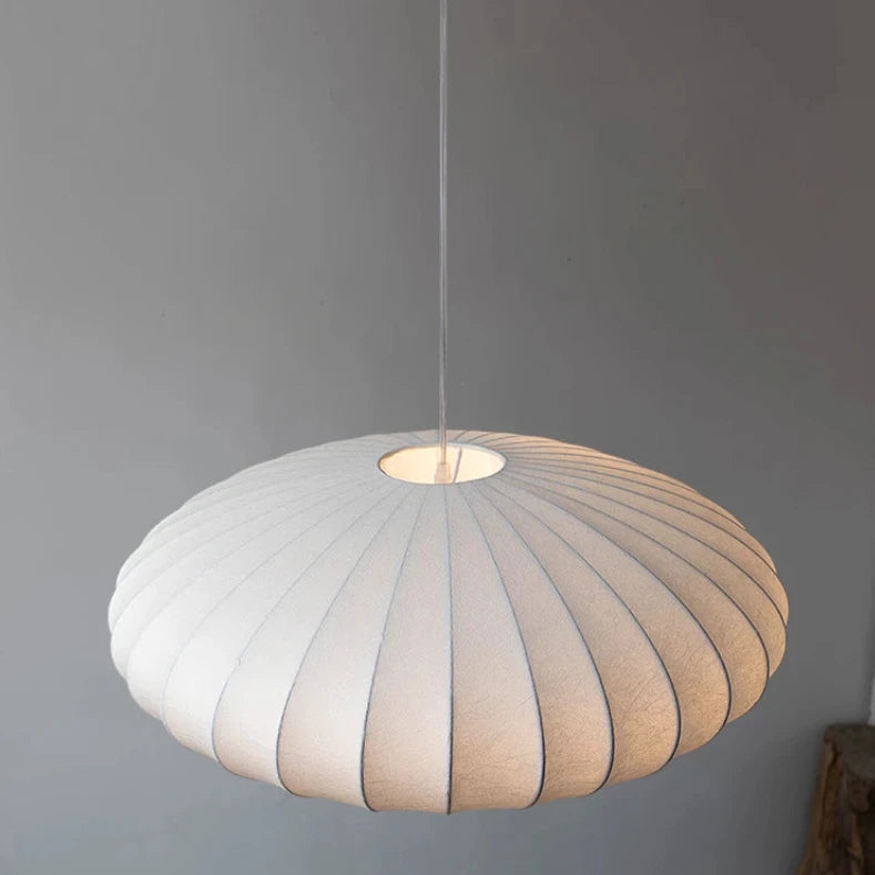 Elegant Japanese Silk Pendant Light, Dimmable Hardwired Fixture with Adjustable Height, White Silk Shade, Ideal for Dining Room or Bedroom 3