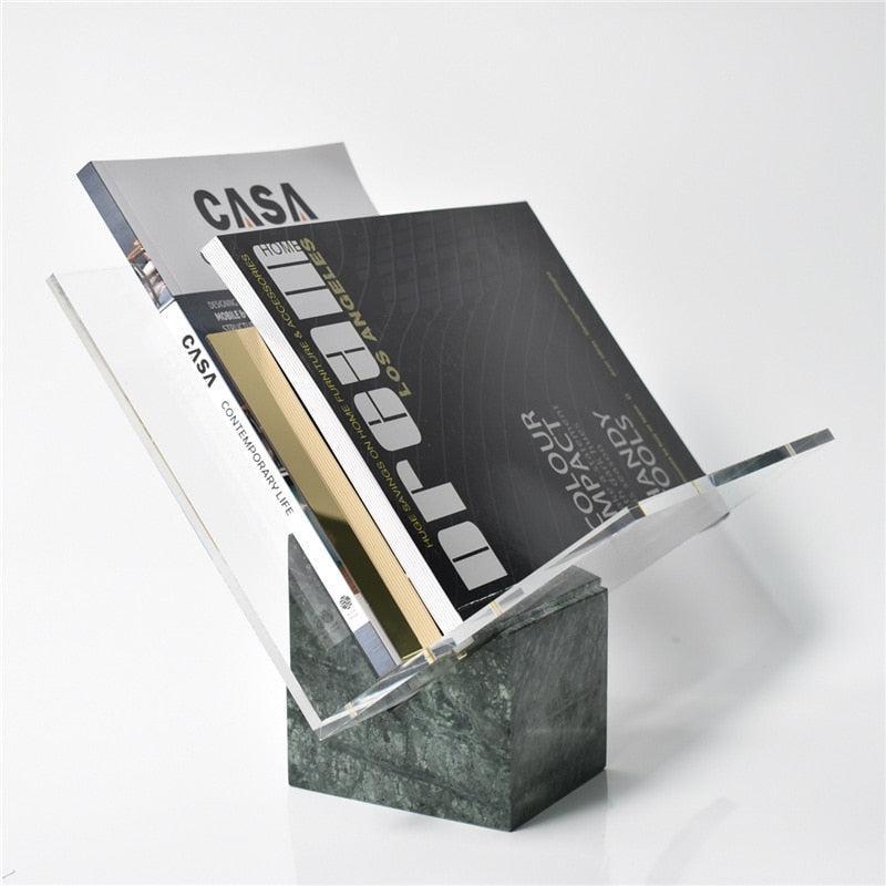 Elegant Marble Magazine Holder with Acrylic Divider – White and Green Decorative Organizer for Stylish Home Decor 1