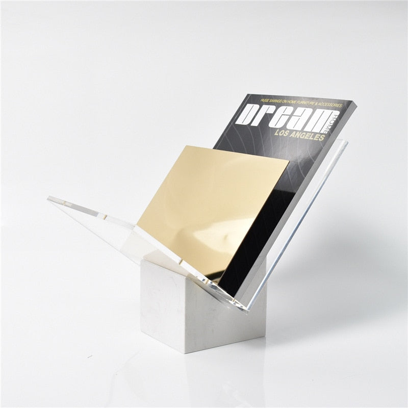 Elegant Marble Magazine Holder with Acrylic Divider – White and Green Decorative Organizer for Stylish Home Decor 3
