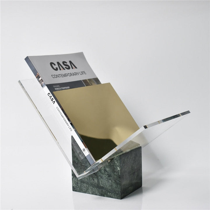Elegant Marble Magazine Holder with Acrylic Divider – White and Green Decorative Organizer for Stylish Home Decor 7