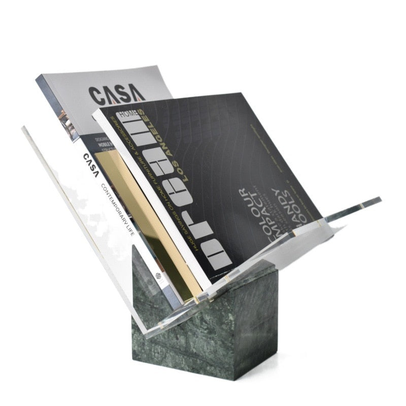 Elegant Marble Magazine Holder with Acrylic Divider – White and Green Decorative Organizer for Stylish Home Decor 8