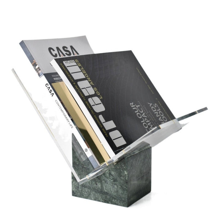 Elegant Marble Magazine Holder with Acrylic Divider – White and Green Decorative Organizer for Stylish Home Decor 8