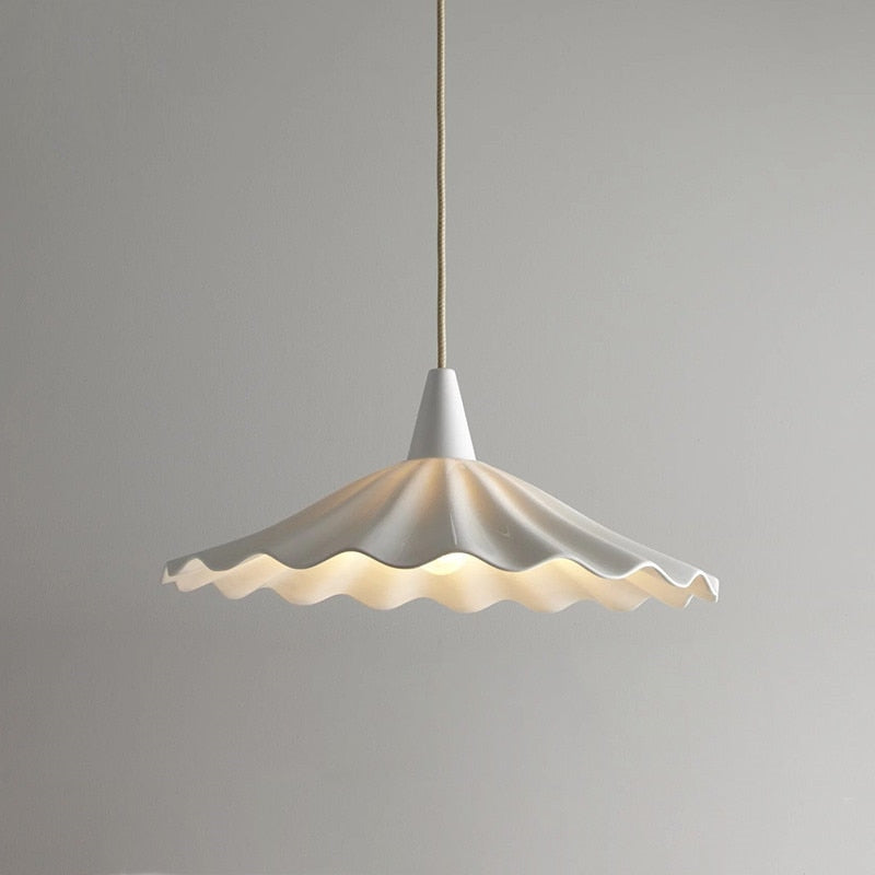 Elegant Pleated Flower Ceramic LED Pendant Light – White Glazed Finish 0