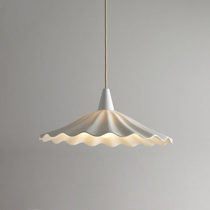 Elegant Pleated Flower Ceramic LED Pendant Light – White Glazed Finish 0