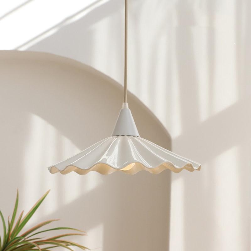 Elegant Pleated Flower Ceramic LED Pendant Light – White Glazed Finish 1