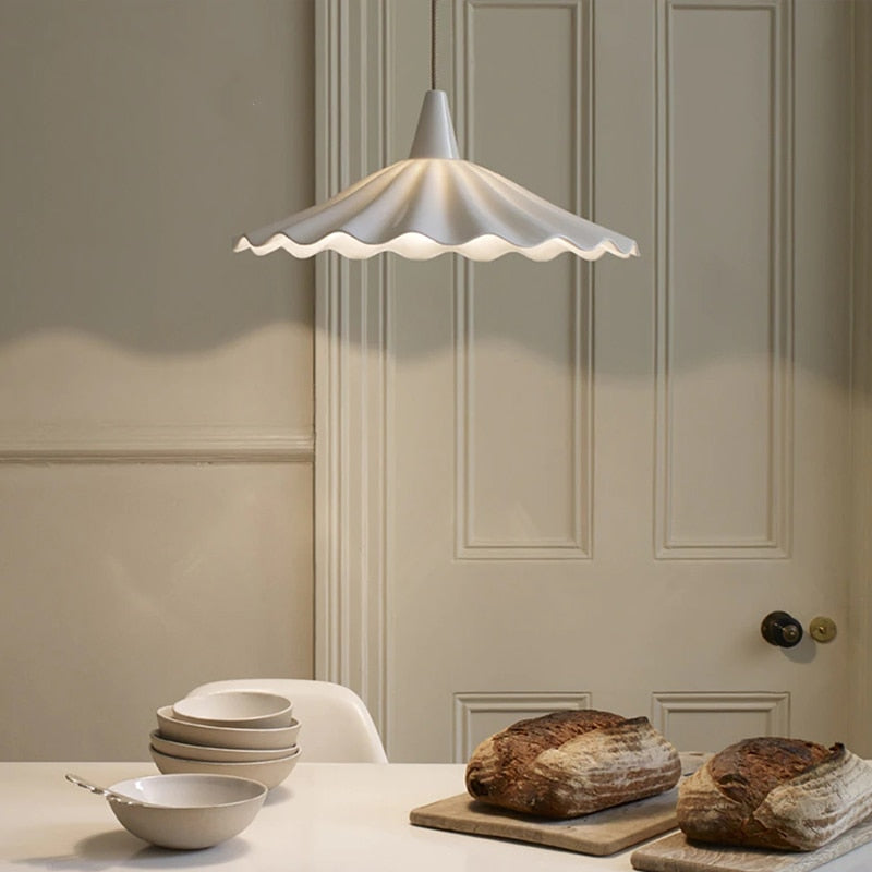 Elegant Pleated Flower Ceramic LED Pendant Light – White Glazed Finish 2