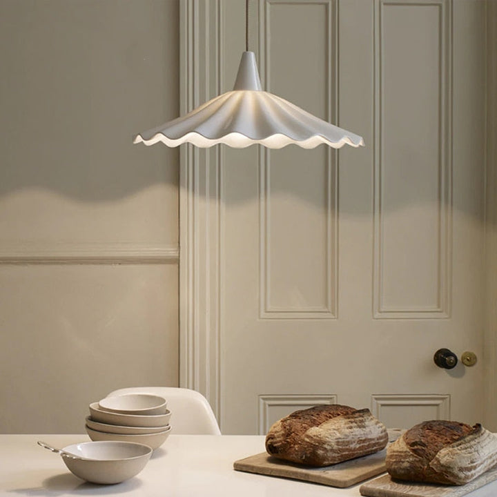 Elegant Pleated Flower Ceramic LED Pendant Light – White Glazed Finish 2