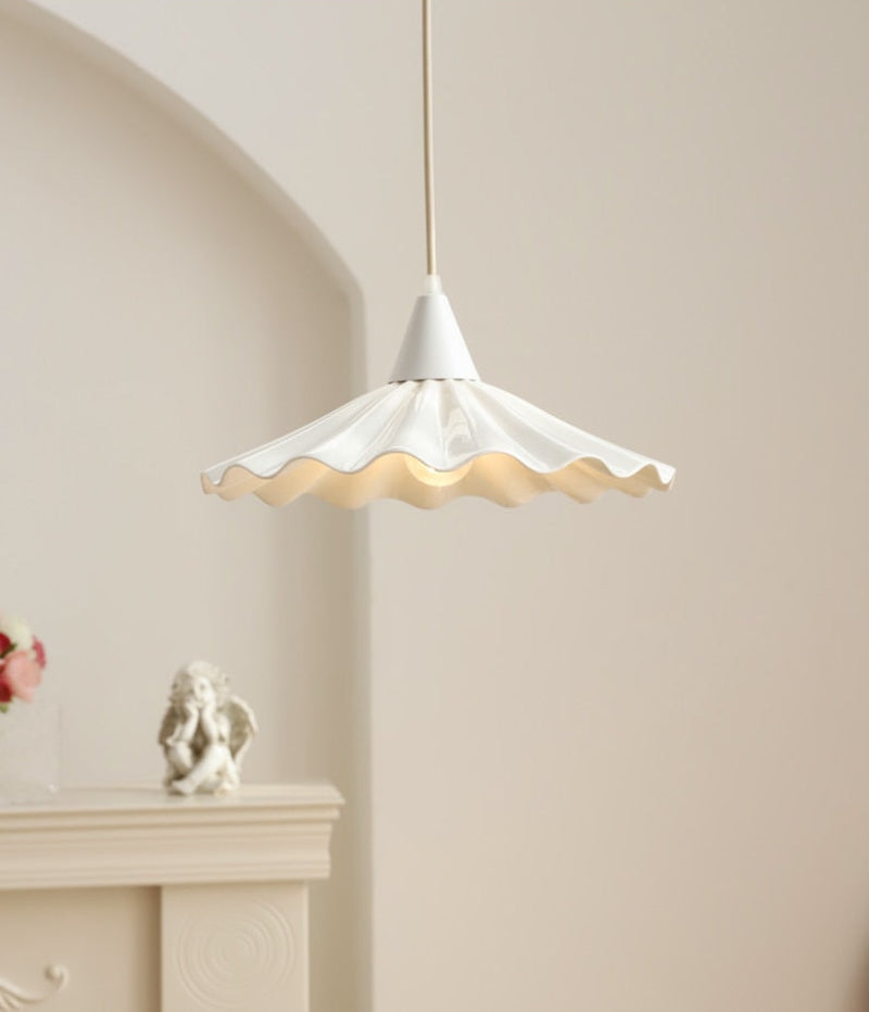 Elegant Pleated Flower Ceramic LED Pendant Light – White Glazed Finish 4