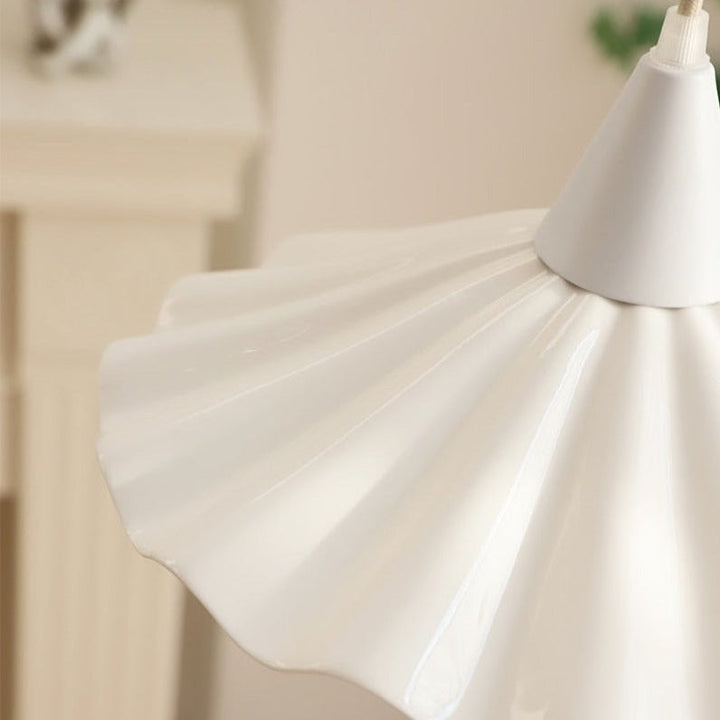 Elegant Pleated Flower Ceramic LED Pendant Light – White Glazed Finish 8