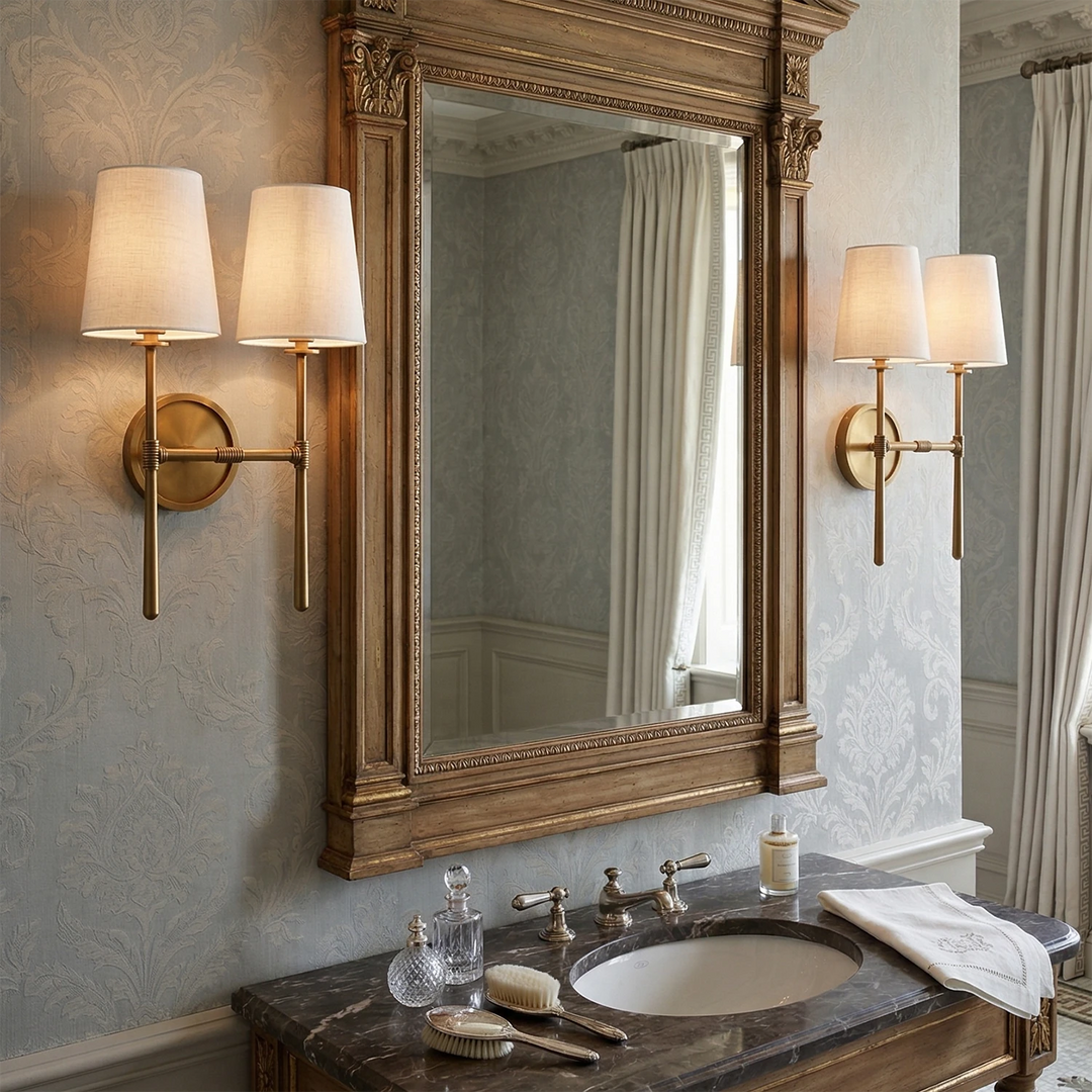 Elegant Wall Sconce with Textured Linen Shade – Aged Brass and Oil Rubbed Bronze Finish, Dimmable Sconce Light for Bathrooms and Modern Spaces 11