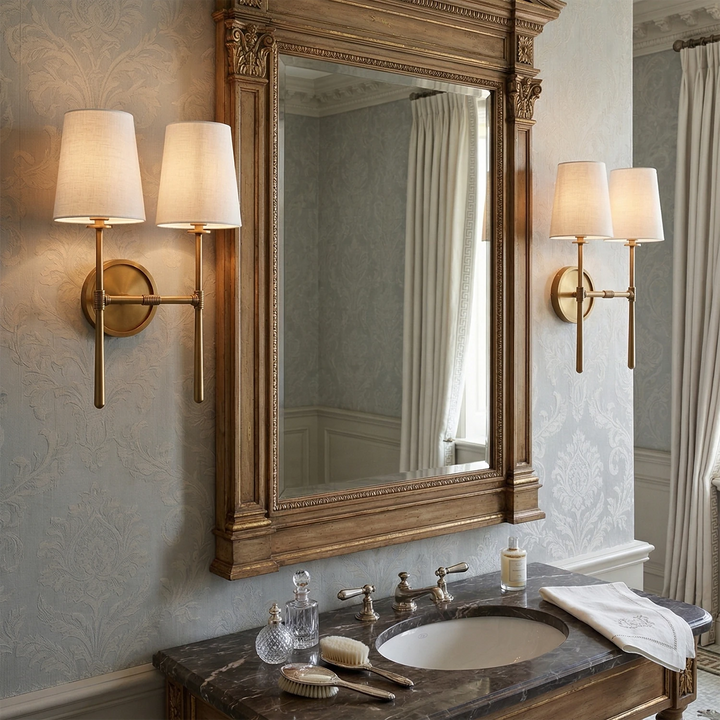 Elegant Wall Sconce with Textured Linen Shade – Aged Brass and Oil Rubbed Bronze Finish, Dimmable Sconce Light for Bathrooms and Modern Spaces 11
