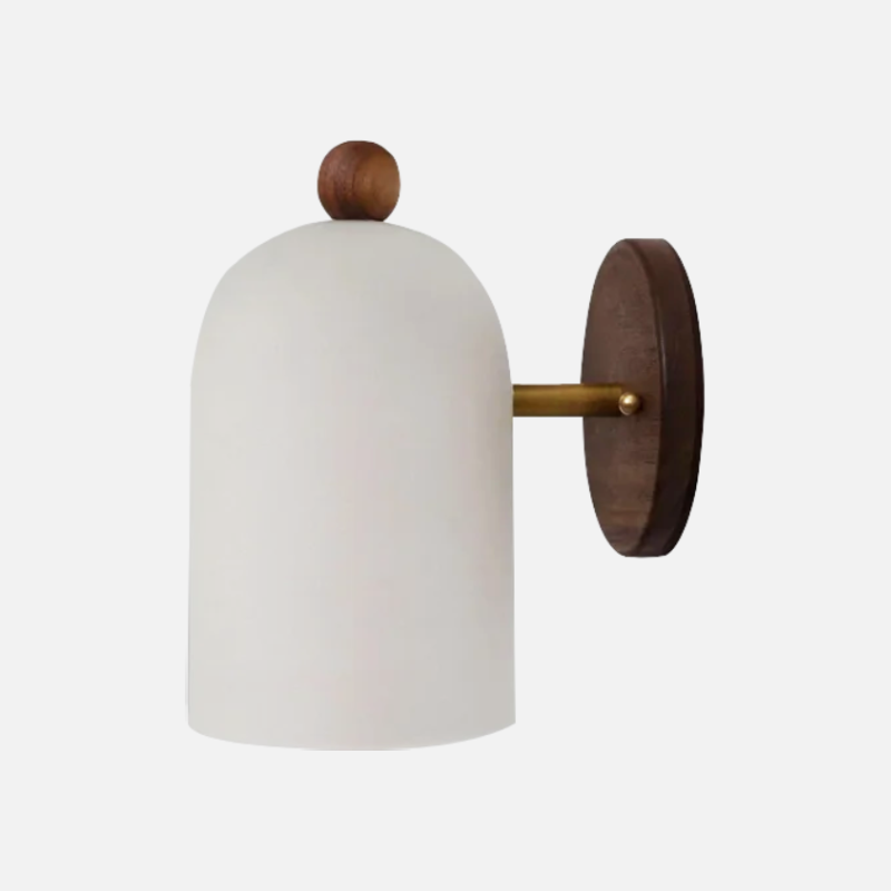 Elegant Walnut Wall Sconces with Brass Arm and Soft White Shade – Contemporary Design for Modern Ambiance 0