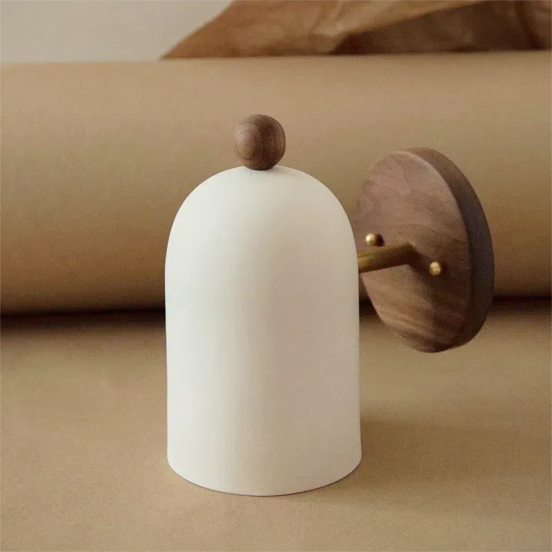 Elegant Walnut Wall Sconces with Brass Arm and Soft White Shade – Contemporary Design for Modern Ambiance 1