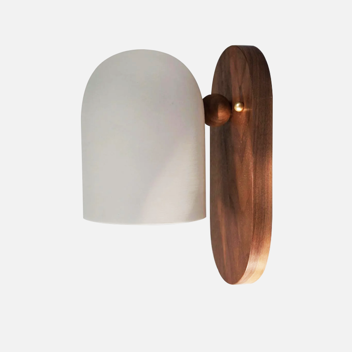 Elegant Walnut Wall Sconces with Brass Arm and Soft White Shade – Contemporary Design for Modern Ambiance 10
