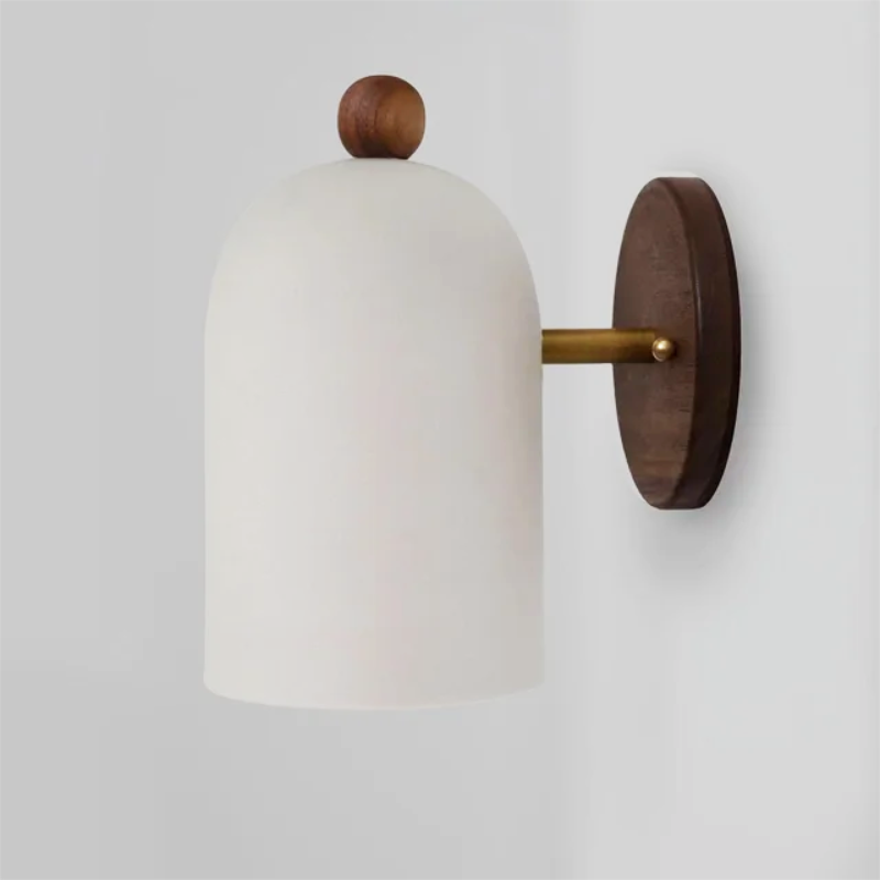 Elegant Walnut Wall Sconces with Brass Arm and Soft White Shade – Contemporary Design for Modern Ambiance 2