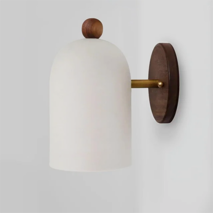 Elegant Walnut Wall Sconces with Brass Arm and Soft White Shade – Contemporary Design for Modern Ambiance 2