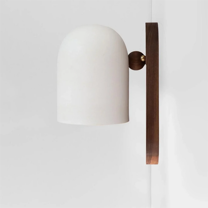 Elegant Walnut Wall Sconces with Brass Arm and Soft White Shade – Contemporary Design for Modern Ambiance 4