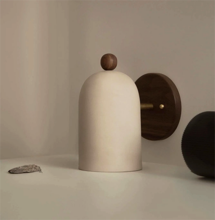 Elegant Walnut Wall Sconces with Brass Arm and Soft White Shade – Contemporary Design for Modern Ambiance 6