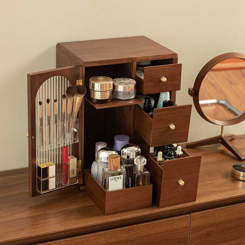 Elegant Wooden Makeup Organizer with Drawers and Brush Holder – Stylish Cosmetic and Vanity Organizer for Beauty Essentials 3