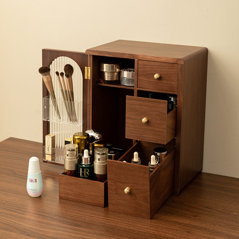 Elegant Wooden Makeup Organizer with Drawers and Brush Holder – Stylish Cosmetic and Vanity Organizer for Beauty Essentials 4