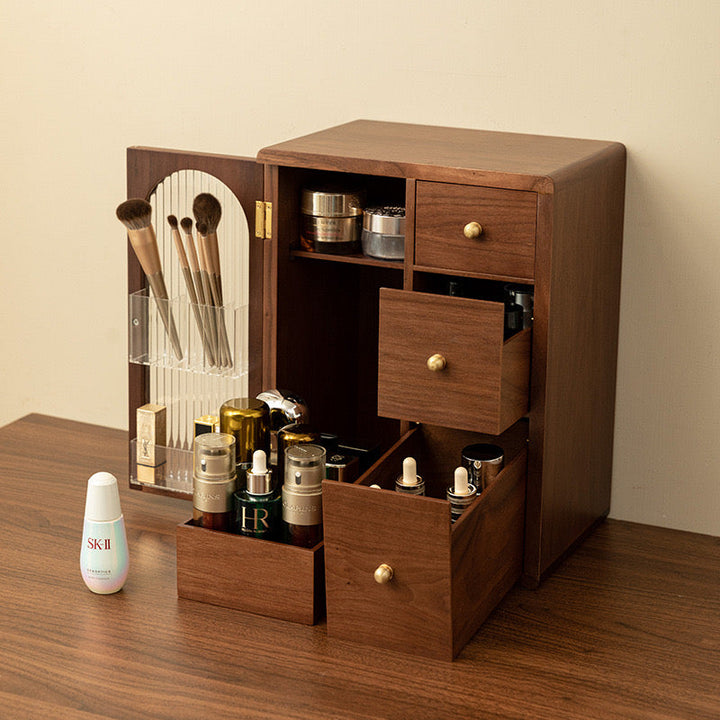 Elegant Wooden Makeup Organizer with Drawers and Brush Holder – Stylish Cosmetic and Vanity Organizer for Beauty Essentials 4