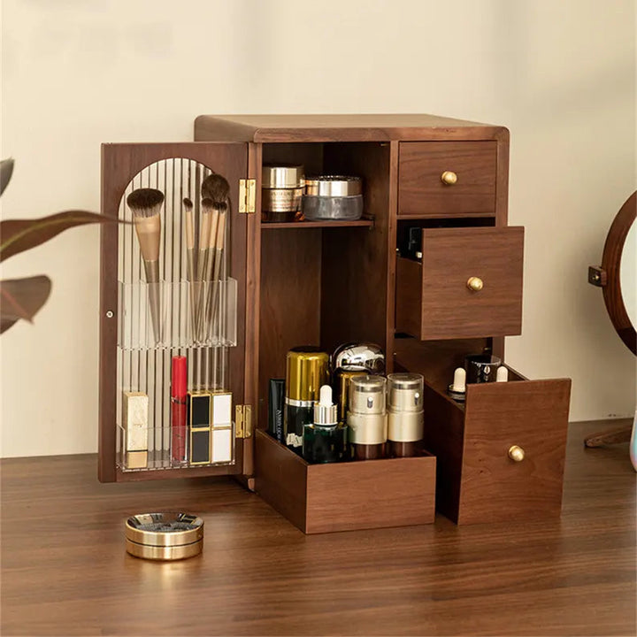 Elegant Wooden Makeup Organizer with Drawers and Brush Holder – Stylish Cosmetic and Vanity Organizer for Beauty Essentials 5
