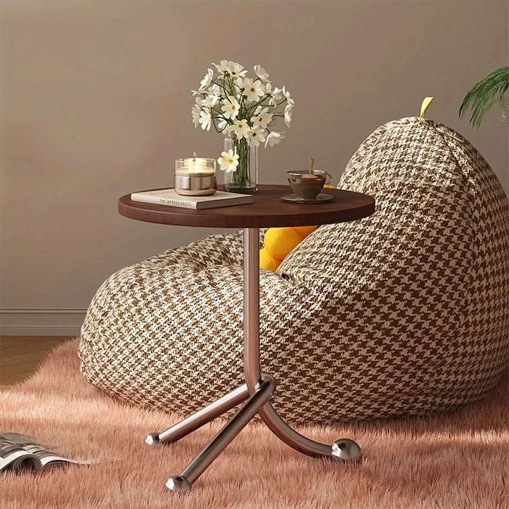 Elystra Round Side Table with Vintage Wooden Top and Metal Legs – Stylish Accent for Living Room and Bedroom 2