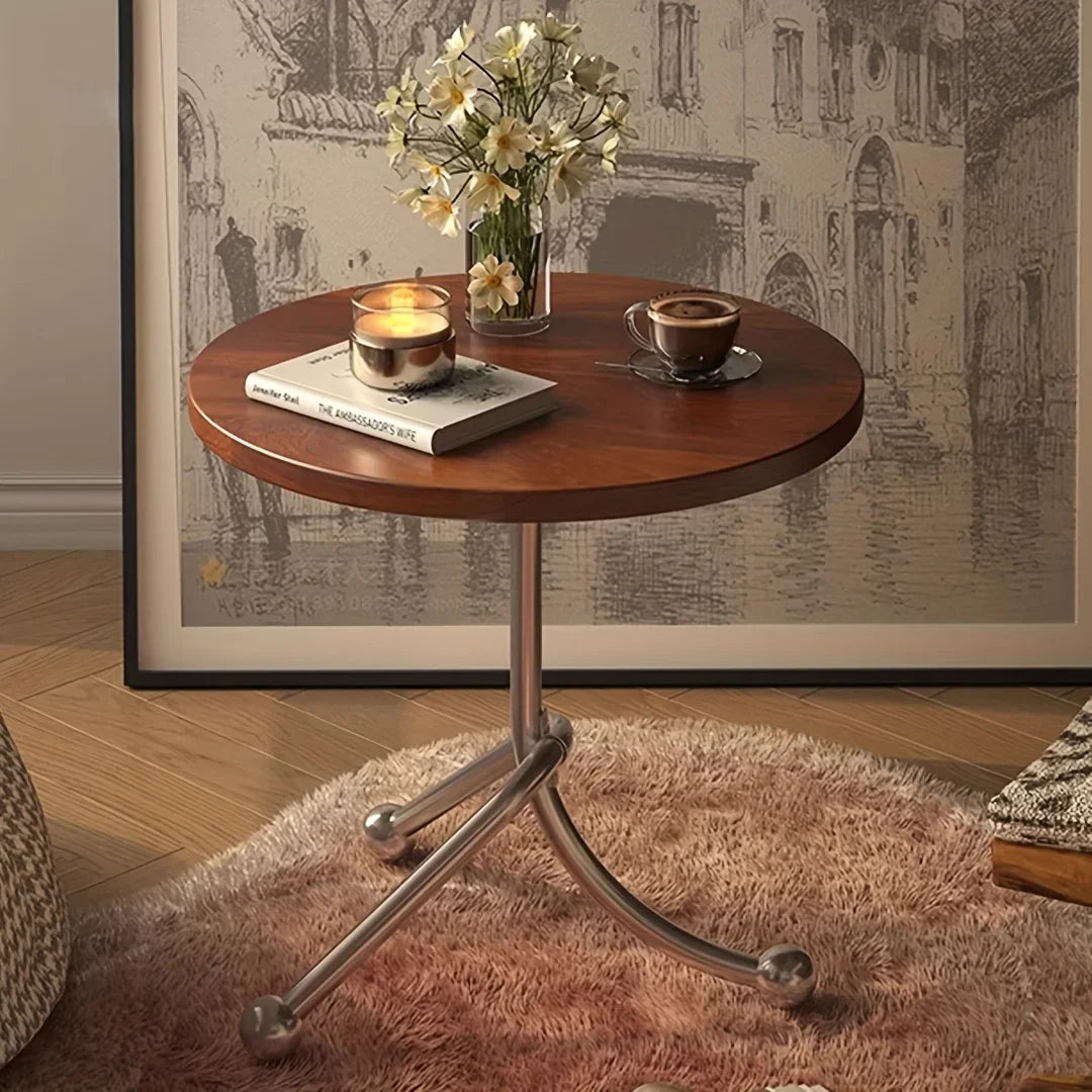 Elystra Round Side Table with Vintage Wooden Top and Metal Legs – Stylish Accent for Living Room and Bedroom 3