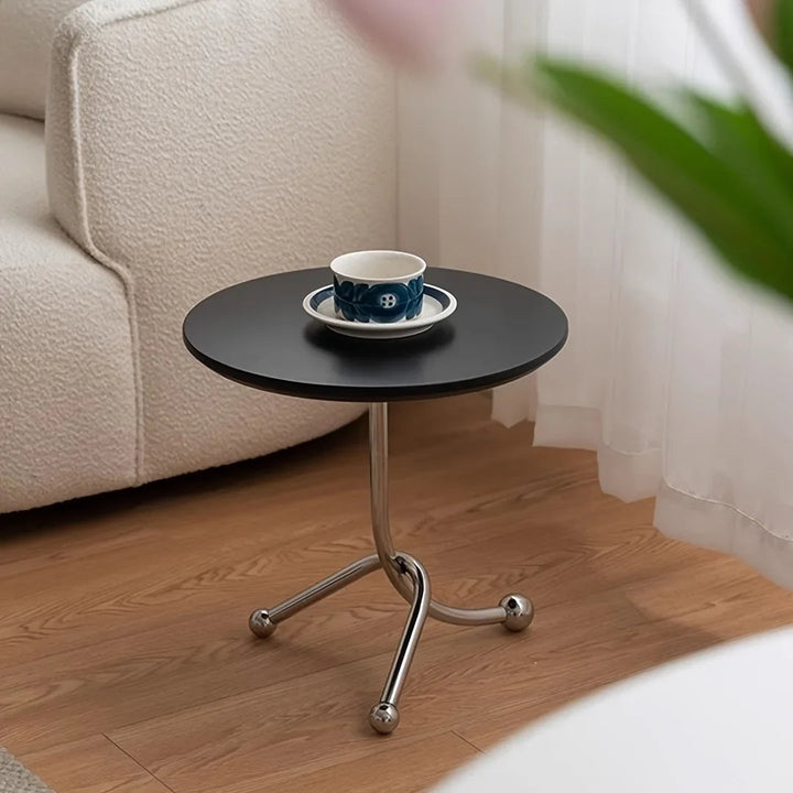 Elystra Round Side Table with Vintage Wooden Top and Metal Legs – Stylish Accent for Living Room and Bedroom 4