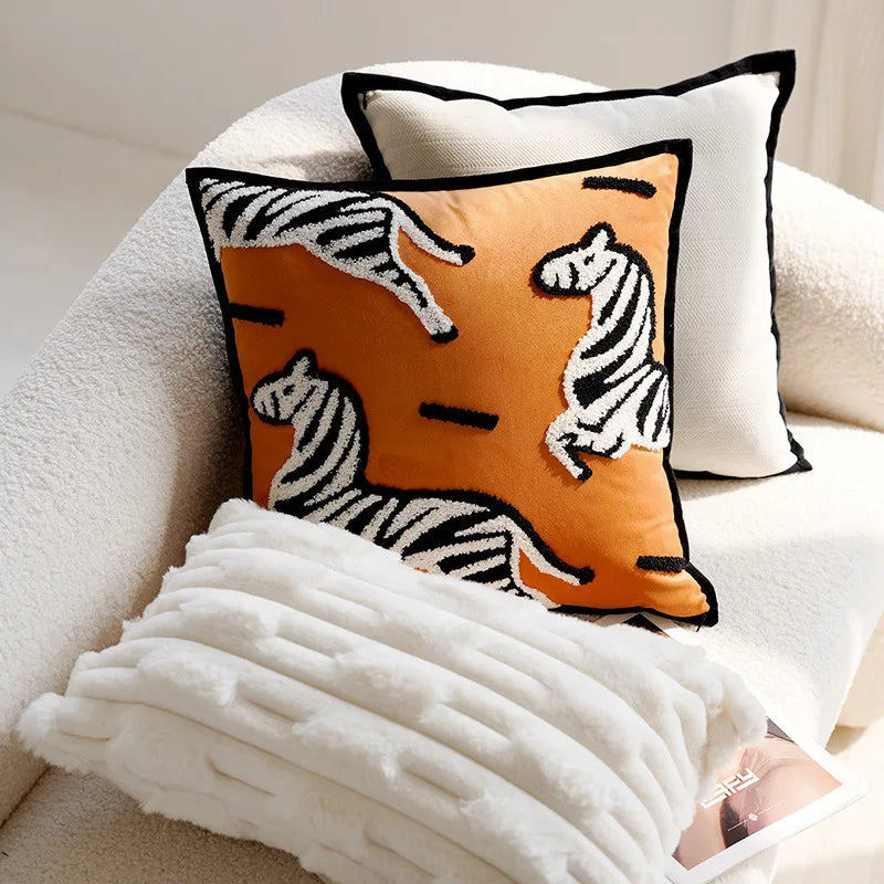 Embroidered Throw Pillow Cover with Animal Prints and Abstract Patterns – 45x45 cm 2