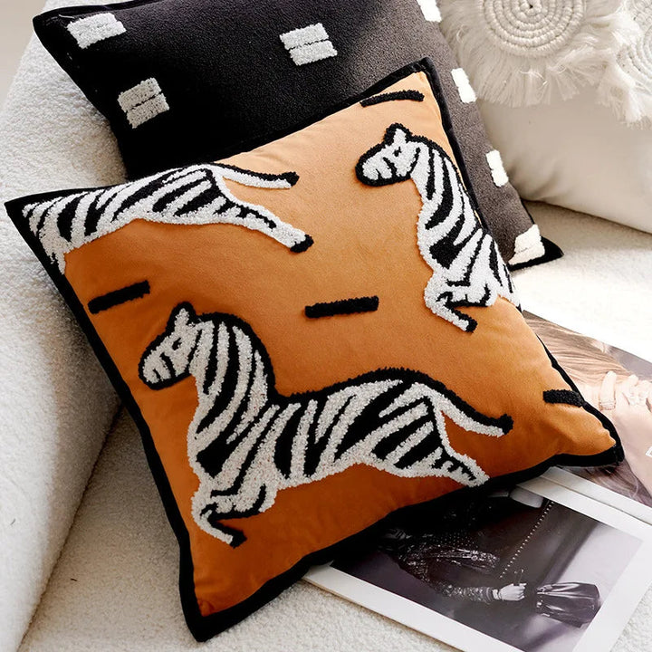 Embroidered Throw Pillow Cover with Animal Prints and Abstract Patterns – 45x45 cm 5