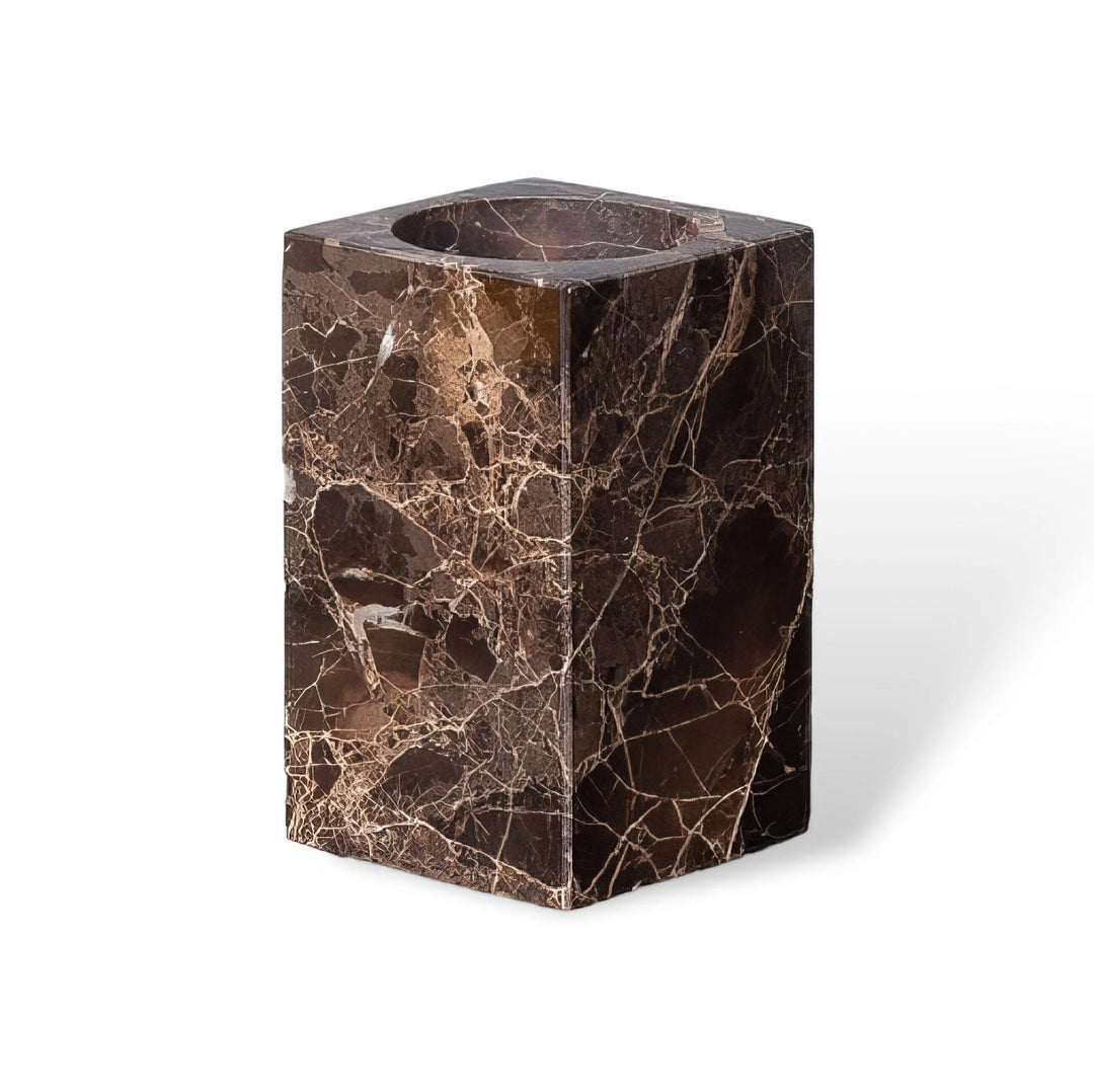 Emperador Dark Marble Bathroom Set with Soap Dispenser, Tray, Tissue Box, and Toothbrush Holder 12