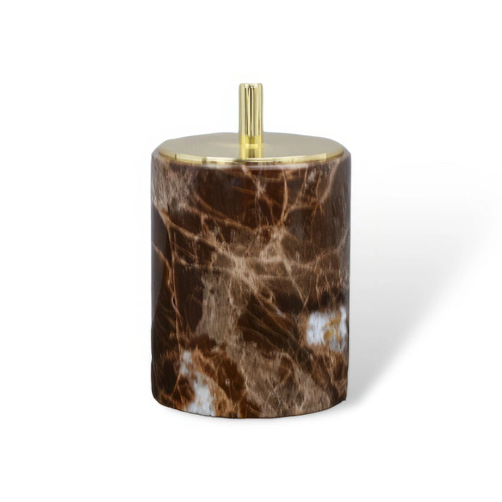 Emperador Dark Marble Bathroom Set with Soap Dispenser, Tray, Tissue Box, and Toothbrush Holder 16
